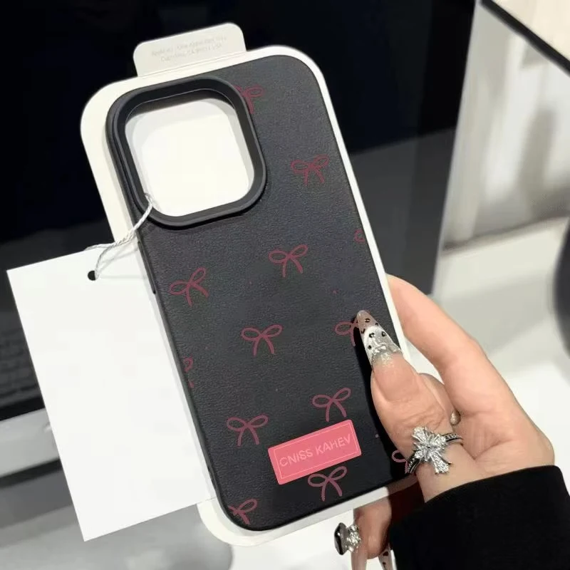 Pink Bow Print Lichee Pattern Phone Cover For IPhone 17 16 Pro Max 15 14 Plus 13 12 11 16 15 17 Air Shockproof Bumper Case Cover