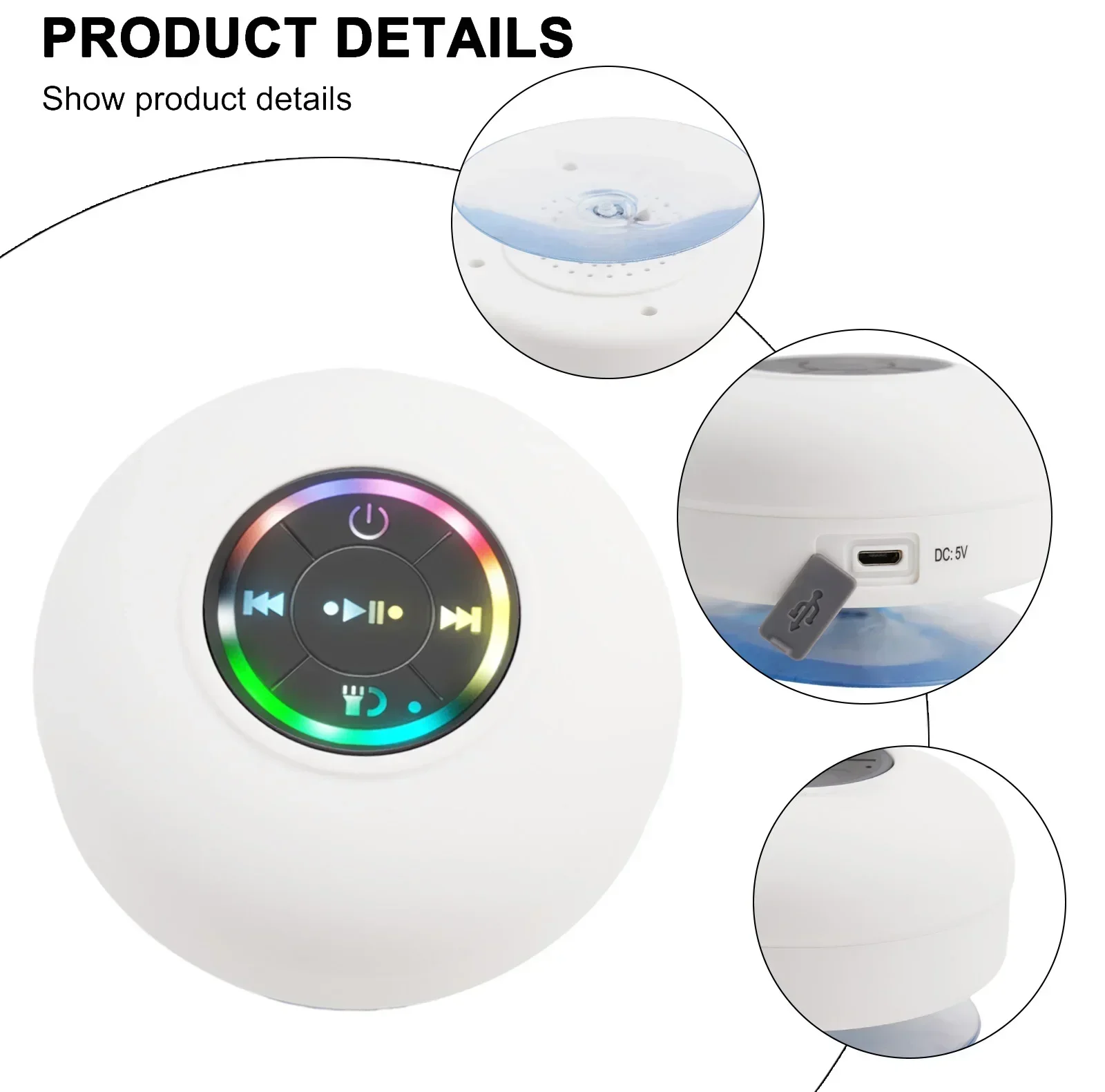 Mini Bluetooth Speaker Portable Waterproof Bluetooth Shower Speaker With Suction Cup And LED Lights 3D Surround Stereo Subwoofer