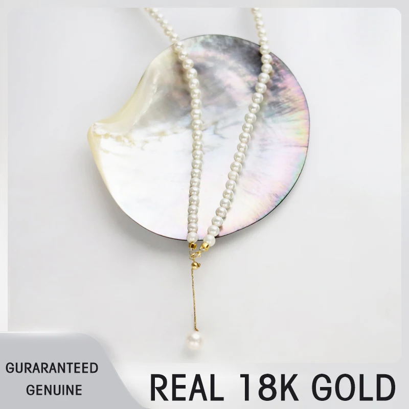 

Ожерелье из настоящего золота 18 карат с жемчугом Акойя Au750, ювелирные изделия, белый круглый подарок на годовщину для женщин X603-1