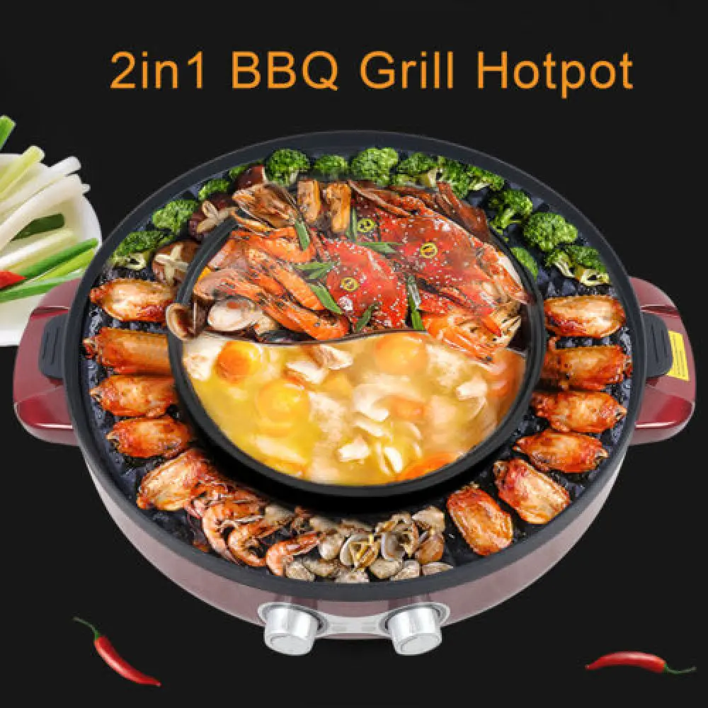 

Electric Grill,2 in 1 Smokeless BBQ Grill & Shabu Shabu Hot Pot,Temperature Control,Hot Pot with Grill