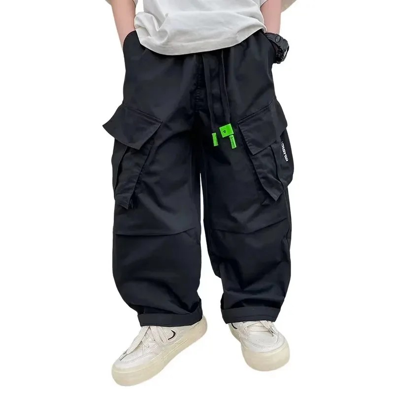 4-14 Jahre Jungen Casual Latzhose UNITIM Herbst Kinder Jungen Cargo-Hose Lose Elastische Taille Junior Jungen Hose mit Schriftzug Kinder Jungen Hose – Detail 6