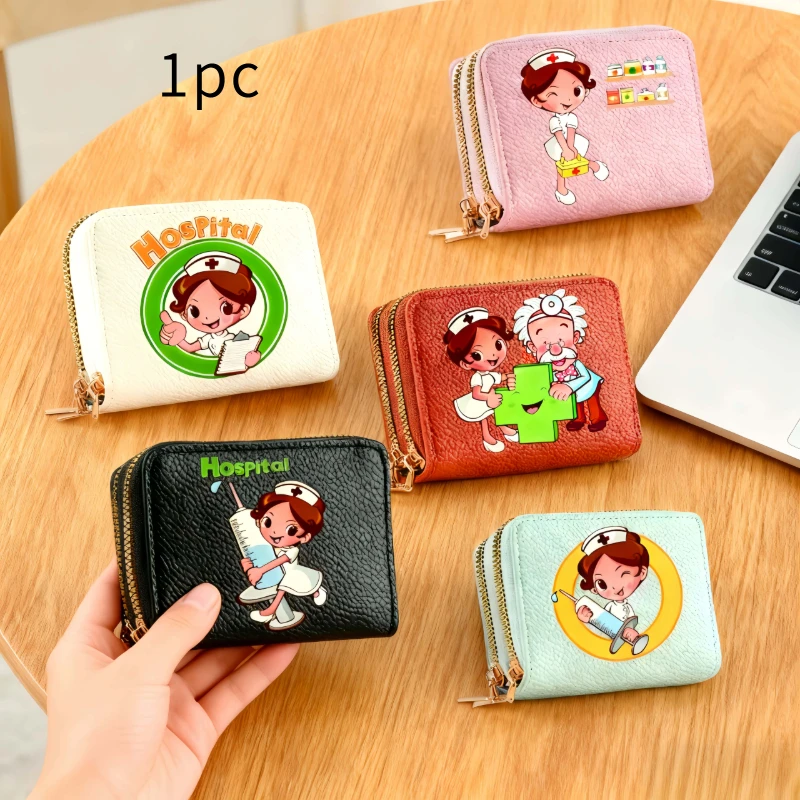 

1 шт., классический кошелек в стиле медсестры с узором личи, нулевой кошелек, сумка для органов, двойная молния, многофункциональная сумка для карт ко Дню медсестры