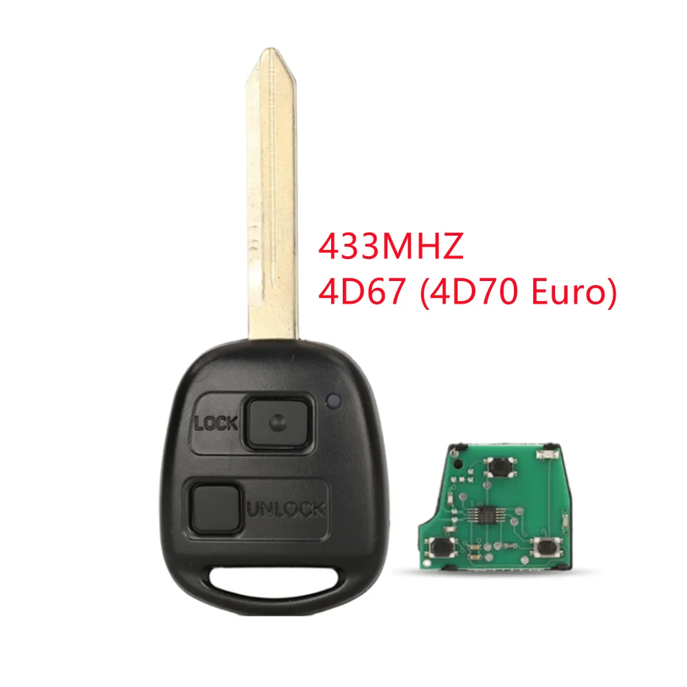 433MHz 4D67 (4D70 Euro) Chip 89071-0D030 2 Button Remote Key Fob for Toyota Yaris Avensis 2003 - 2011with TOY47 Blade