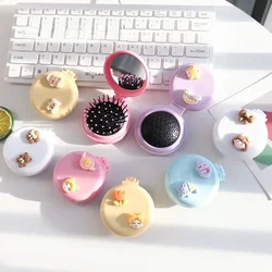 Mini Cute Foldable Head Massager Cartoon Air Bag Hair Comb Air Cushion Comb with Makeup Mirror Portable Hair Styling Comb Tools