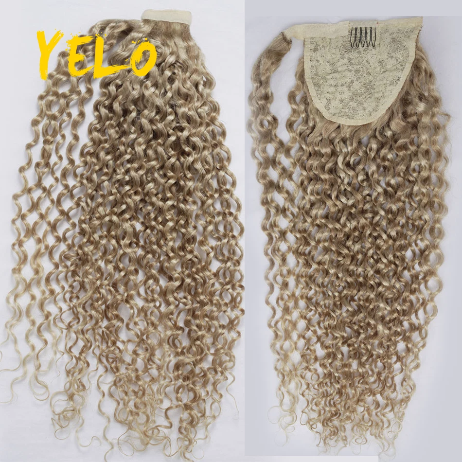 YELO Brazilian Water Wave Ponytail 100% Human Hair For Women Wrap Around Remy Hair Extensions Clip Ins Curly Hair Natural Color image 3