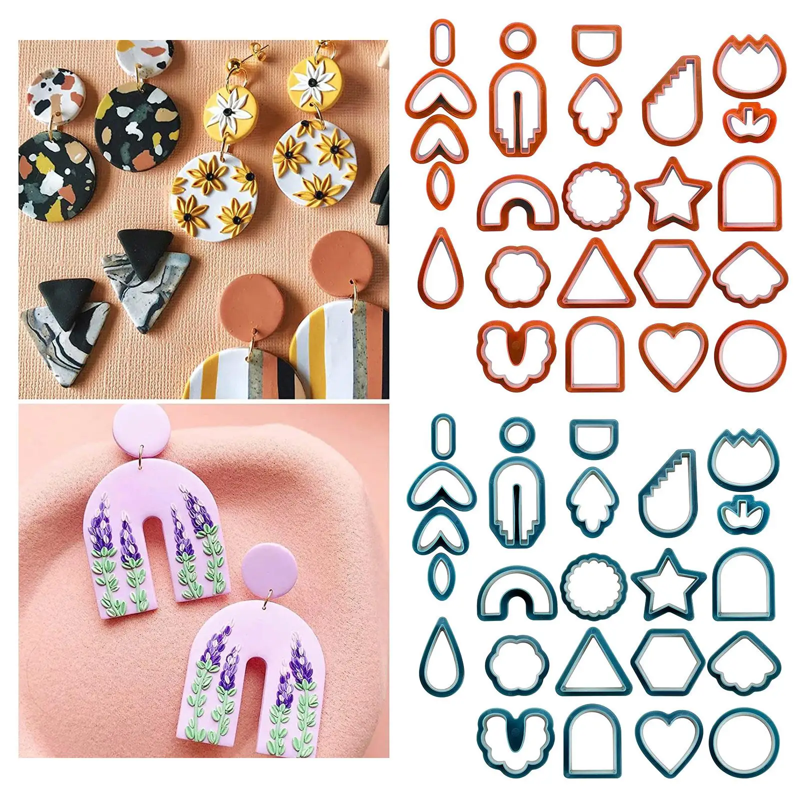 24pcs Plastic Polymer Clay Cutter Set Earring Making Kit Different Shapes Crafts DIY Handmade Kids Jewelry Making Clay Tools