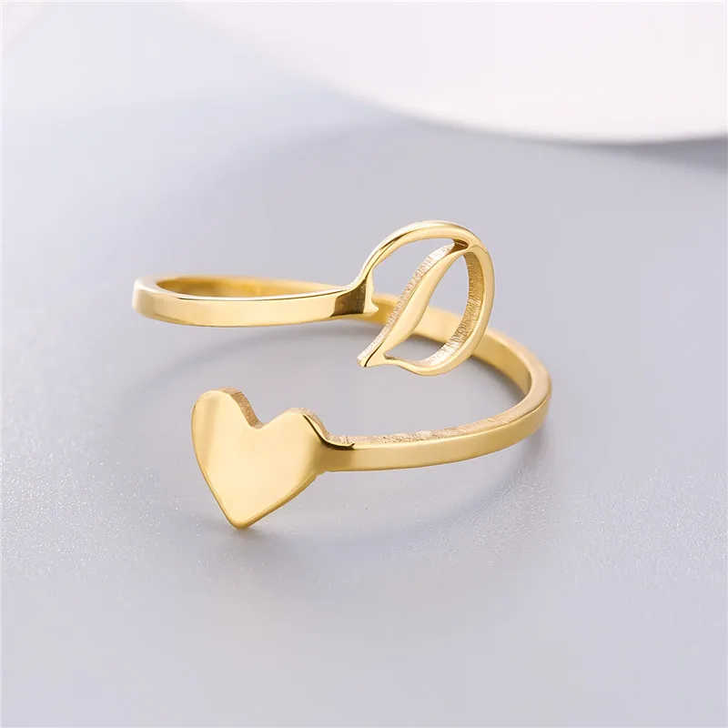 Rinhoo Stainless Steel Initial A-Z Letters Open Adjustable Rings For Women Men Fashion Letter Name Ring Party Birthday Jewelry