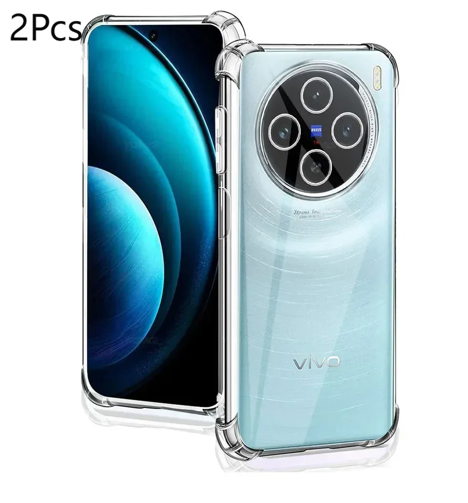 2pcs Airbag 4 Corner Transparent Shockproof Silicone Case For VIVO X100 X100S Pro Ultra X90 X90S Pro Plus 5G  Soft Phone Cover