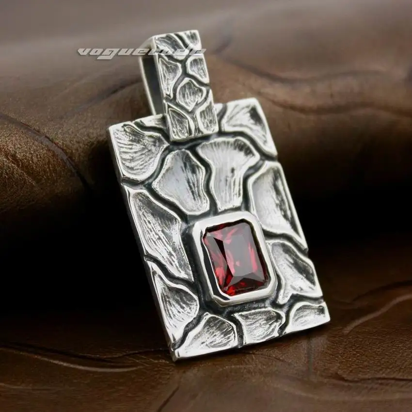 

Red CZ 925 Sterling Silver Square Stripe Pendant 8X006