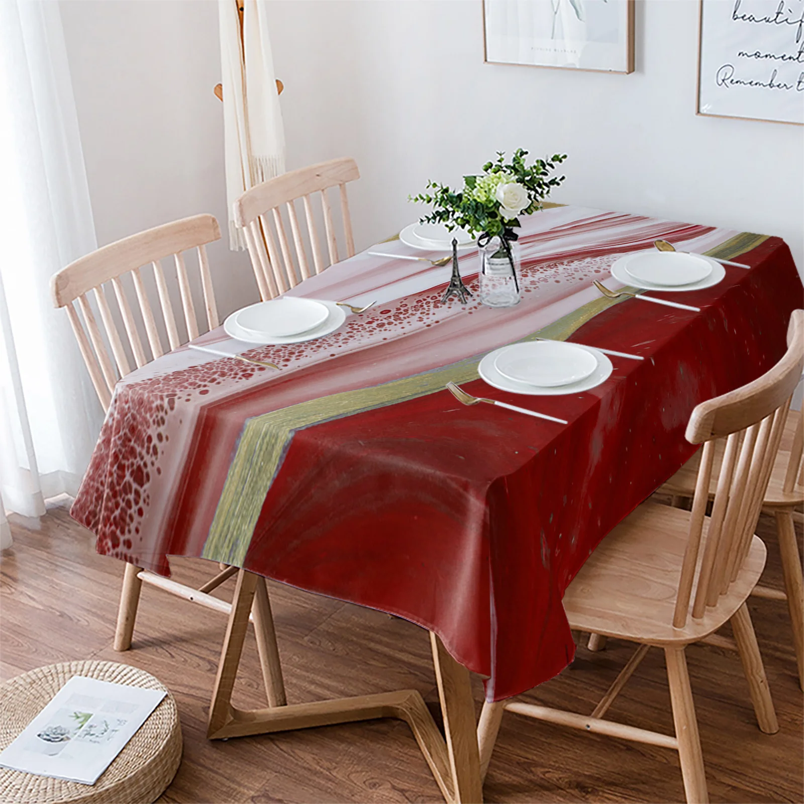

Red Gradient Marble Texture Tablecloth Waterproof Dining Table Rectangular Round Tablecloth Home Textile Kitchen Decoration