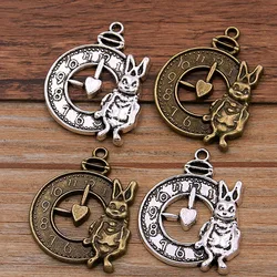 6 PCS 26*33mm 2 Color Vintage Metal Zinc Alloy Rabbit Steampunk Clock Animal Charms For DIY Necklace Bracelet Jewelry Making