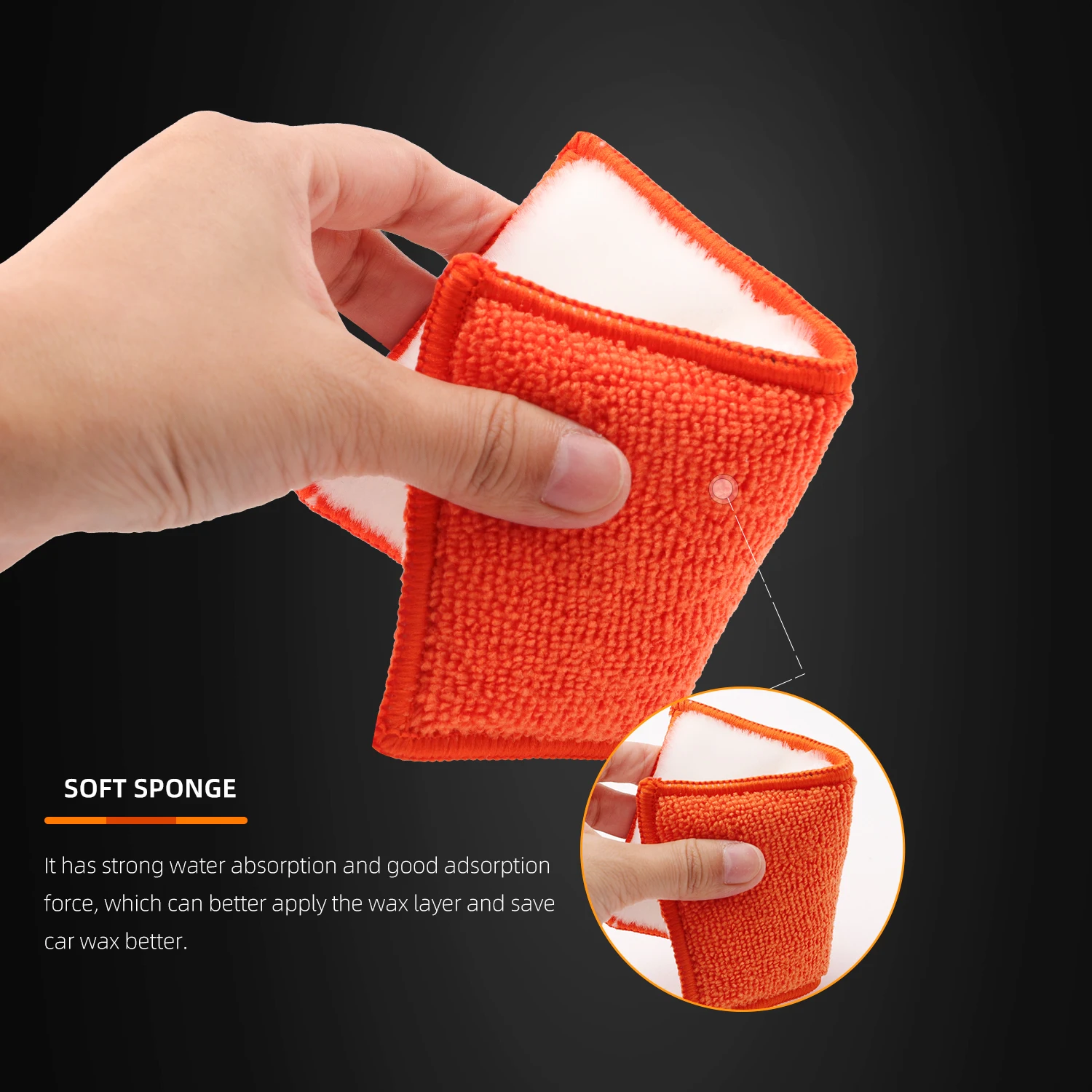 SPTA 8pcs Orange Car Interior Scrubbing Washing Sponge Microfiber Car Wax Applicator Different Sides Hand Waxing Pads