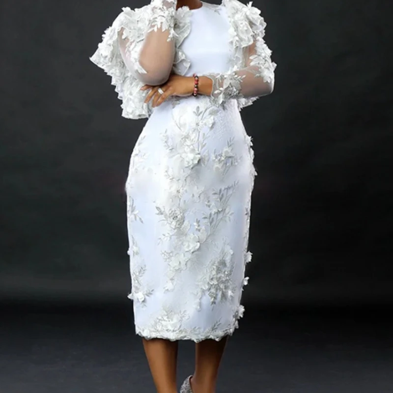 

Gown Dress Women Long Dresses Floral Vestidos Embroidery White Party Ruffles Sleeve Elegant Splice Y2k High Waist Party Night