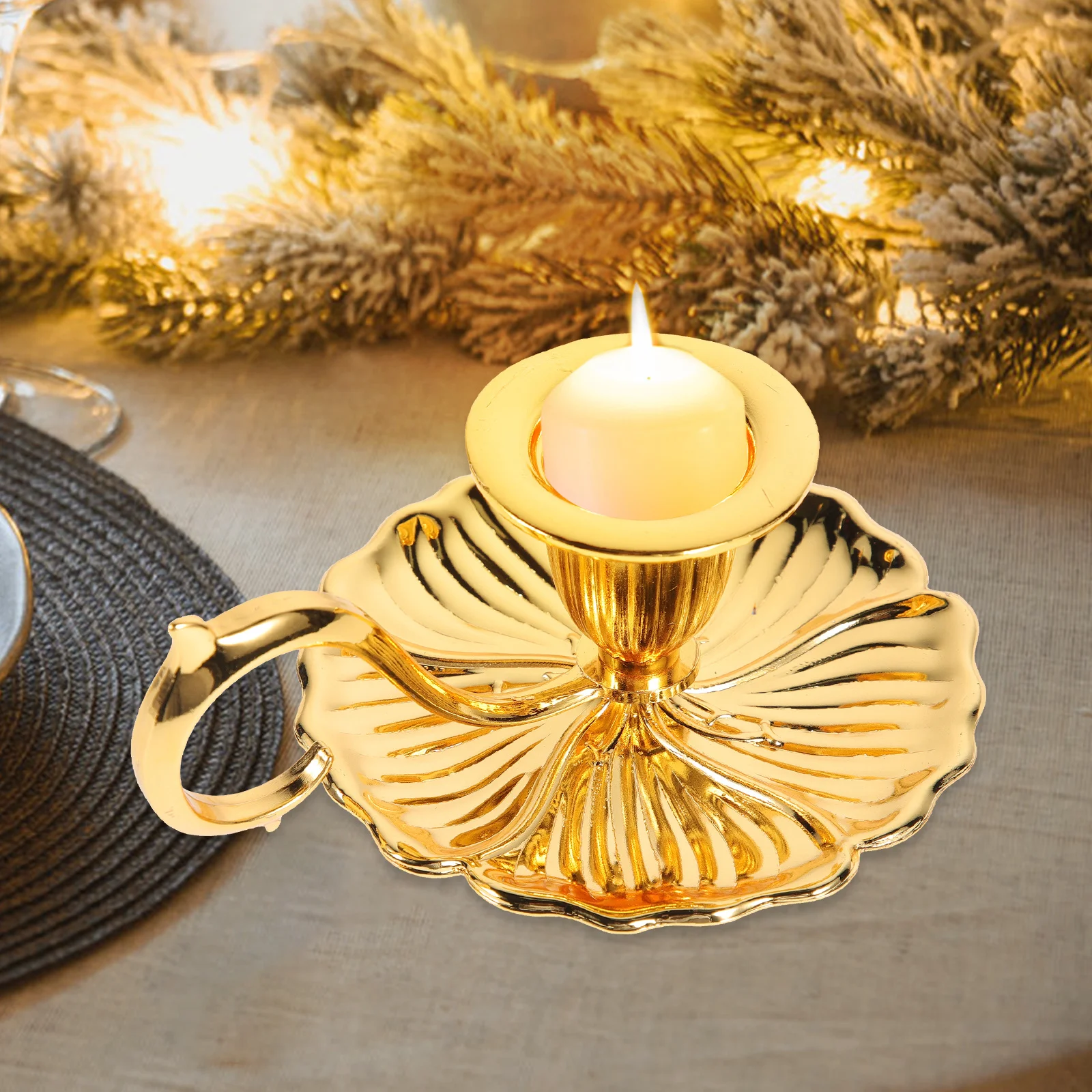 

Retro Holder Metal Candlestick Decorative Table Pillar Stand Desktop Centerpiece for Birthday Christmas Halloween