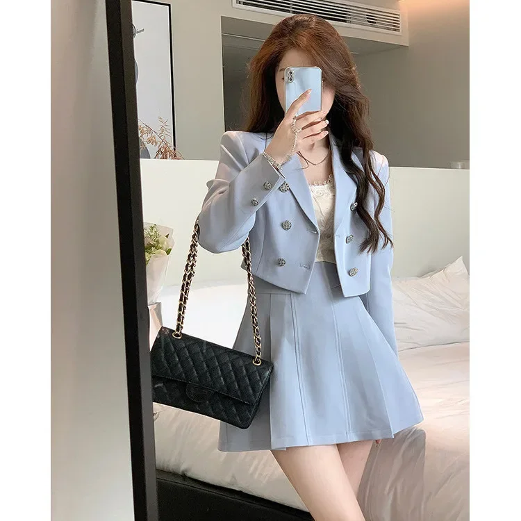 Salt Series Chic Style Fashion Suit for Petite Women in Spring-Autumn Short Suit Jacket with High Waist Half-skirt Two-Piece Set