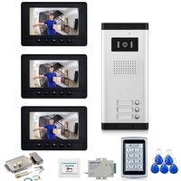 3 Unit Home Video Intercom for Apartments Residential Intercom Doorbell Video Door Phone System with RFID Card Unlock