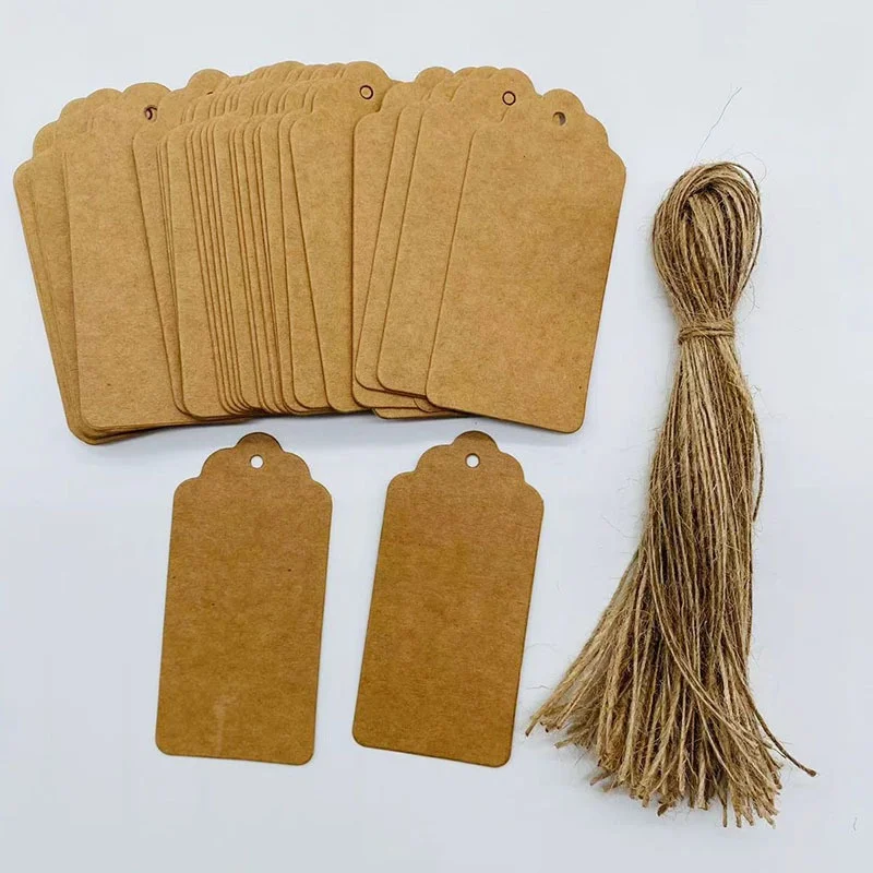 

100PCS Small Paper Kraft Cute DIY Blank Tags Handmade Party Birthday Wedding Christmas Children Gifts Flowers Bread Price Card