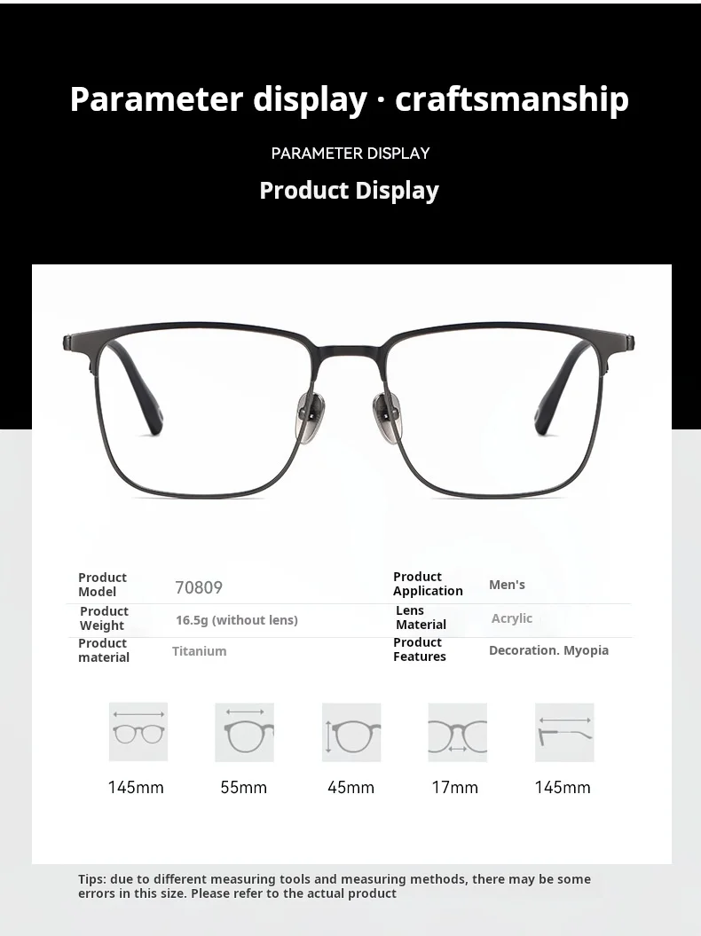 YIMARUILI Herren-Business-Titan-Brille, ultraleicht, Retro-Stil, quadratisch, große Größe, optisches Brillengestell 70809 – Detail 8