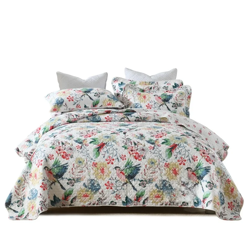 

Floral Printed Soft Cotton Quilts 3pcs Bedspread Set King Queen Size Lightweight Comforter Coverlet Blanket for Bed Home Decor