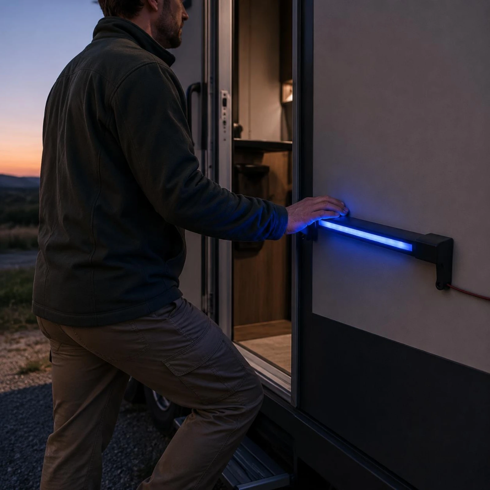 

12V Lighted Handrail Soft Light Lighted Grab Handle RV Door Grab Bar for Camping Travel