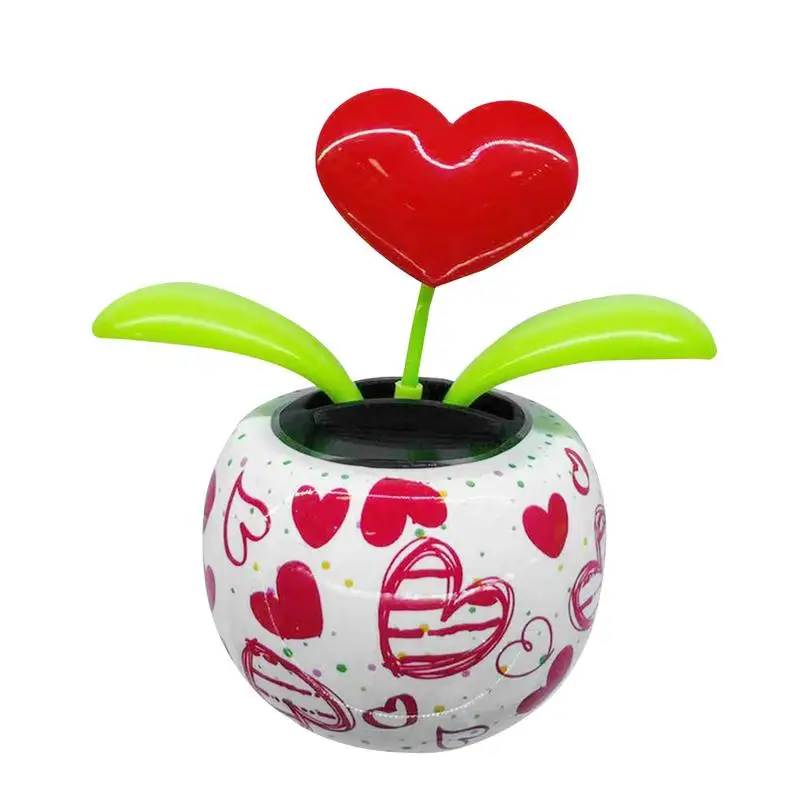 Red heart-shape Solar Powered Dancing Flower Exquisite Design Apples Blossom Solar Automatic Swing Sun Flower Decoration For Car