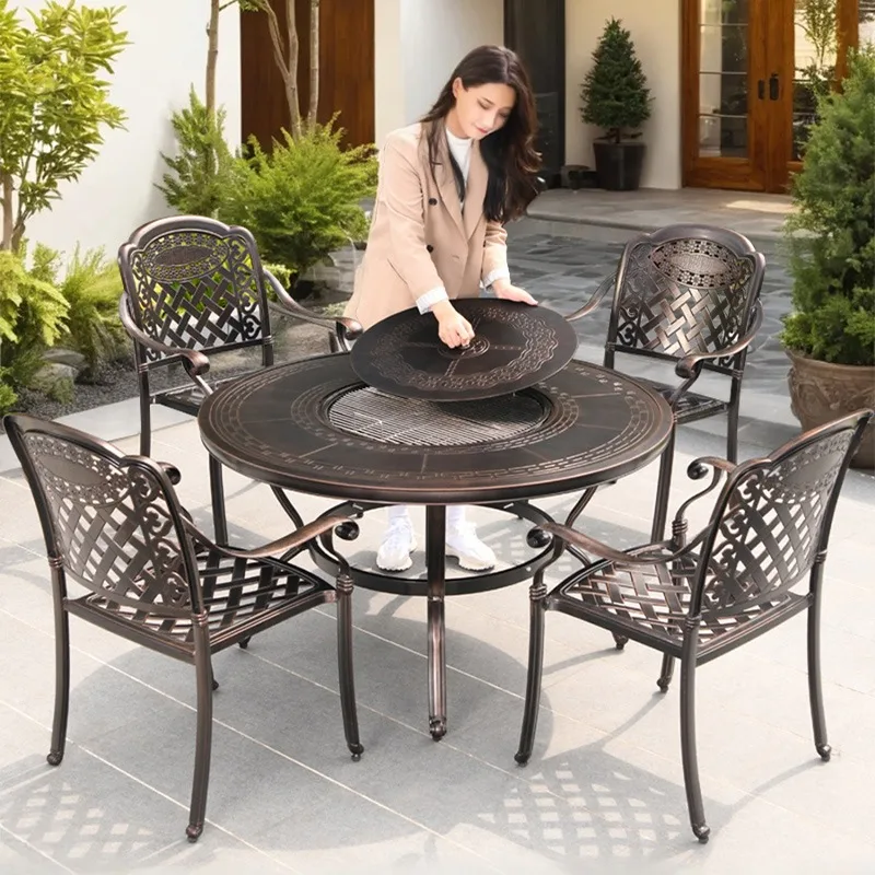

Barbecue Table Commercial Outdoor Cast Aluminum Chair And Table For Barbecue Garden Hot Pot Charcoal Grill For Dining In Househo