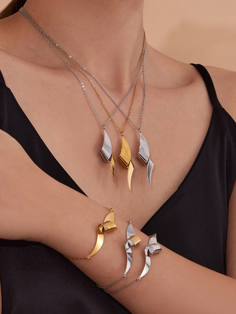 

Серьги-подвески с узлом из титановой стали, комплект браслетов из ожерелья, женские модные украшения, небольшой дизайн, трансграничные аксессуары