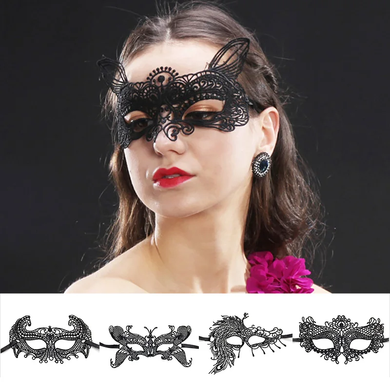 Fashion Mask Sexy Black Lace Hollow Mask Goggles Nightclub Queen Female Sex Lingerie Cutout Eye Masks For Masquerade Cosplay