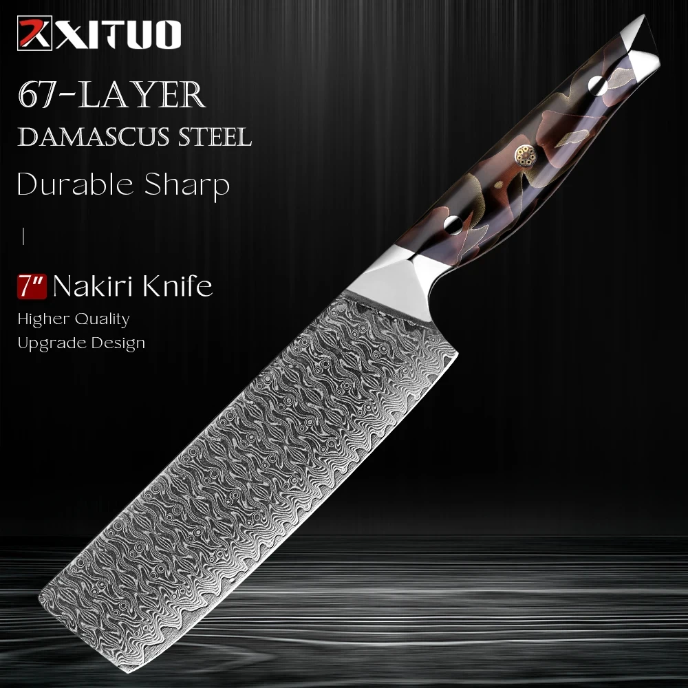 Traditional Japanese Vegetable Cleaver Nakiri Knife Hand-Forged Damascus Steel Professional Chef's Slicing Knife Resin Handle