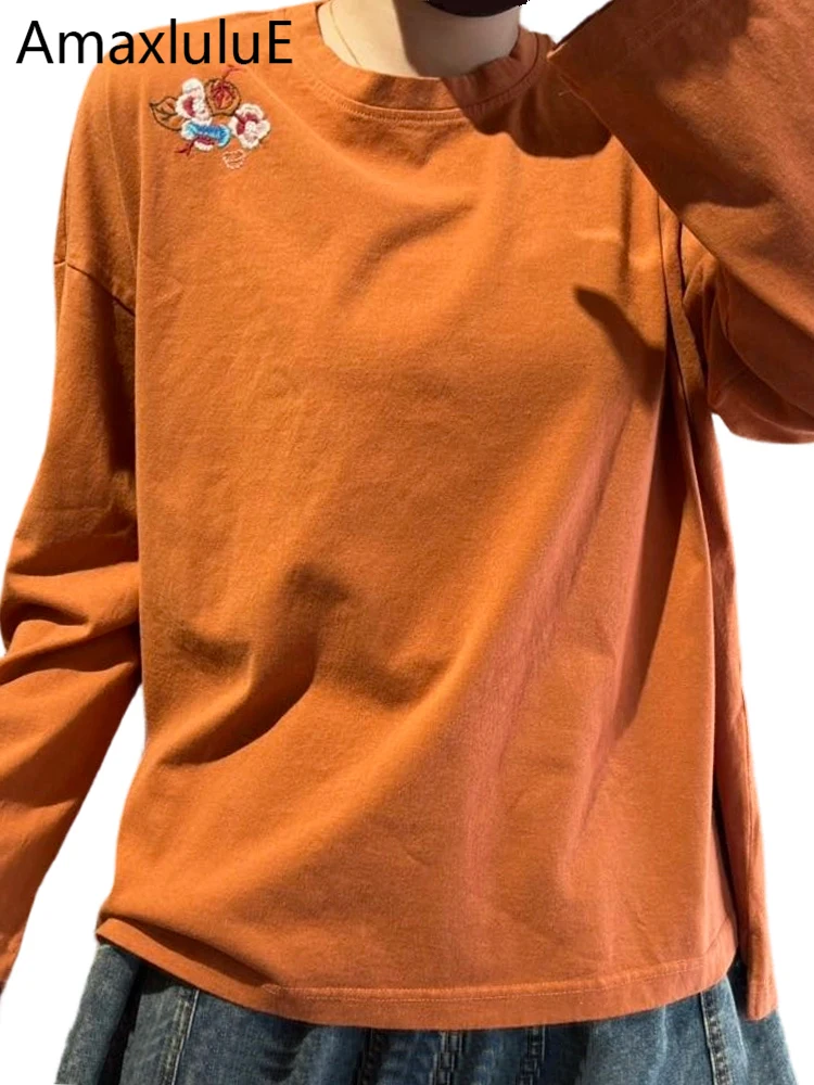 

Amax LuluE: Китайские модные вышитые топы, женские повседневные хлопковые футболки с цветочным принтом, классические люксовые однотонные рубашки с длинным рукавом