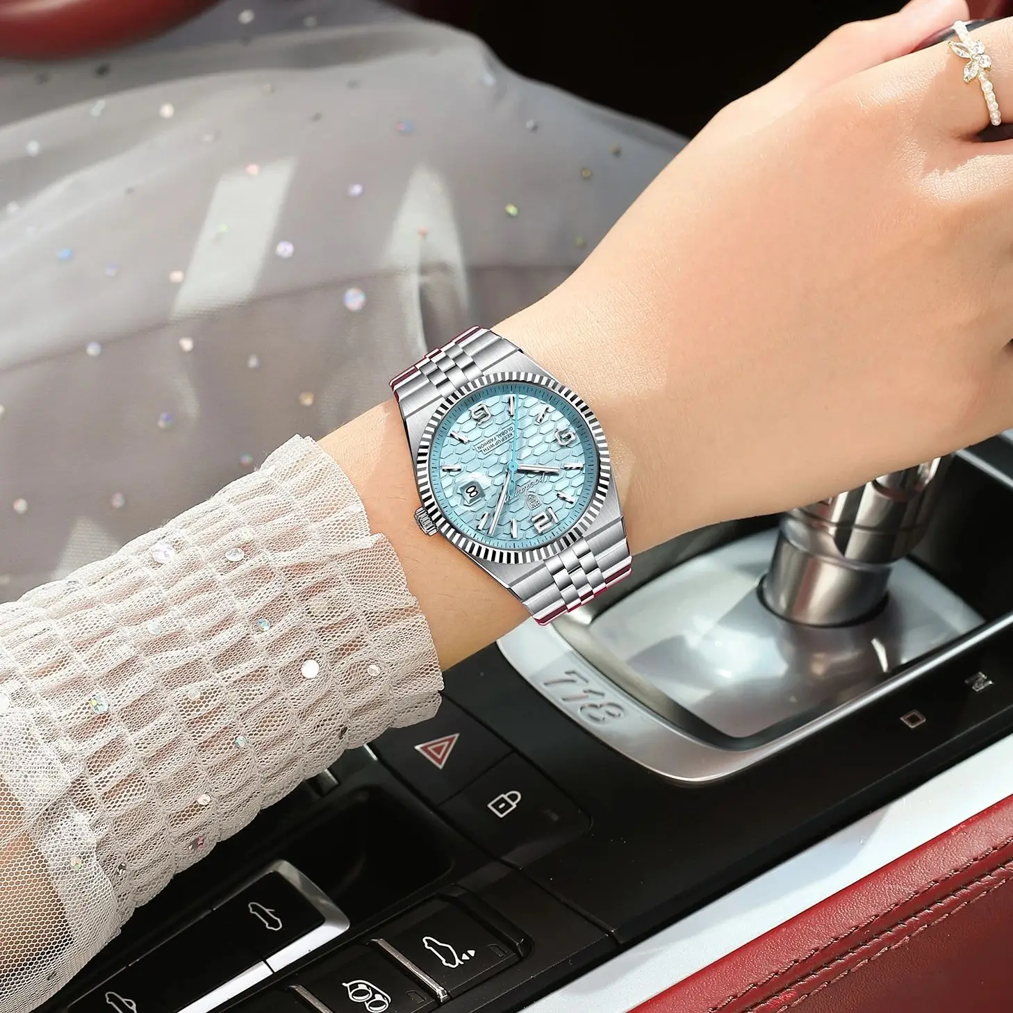 POEDAGAR ساعات نسائية أنيقة عالية الجودة ساعة فاخرة للسيدات مضيئة مقاوم للماء تاريخ المرأة كوارتز ساعة اليد Reloj + صندوق #6