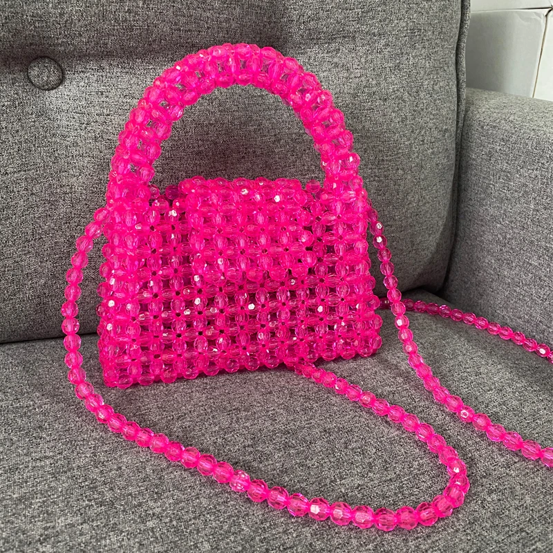 Long Chain Customized Green Bead Bag Hand-woven Celebrity Handbags Unique Design Ladies Party Bag Top-handle Purses and Handbags