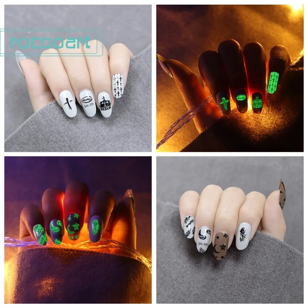 3D Luminous Nail Stickers Star Moon Butterfly Glowing In The Dark Feathers Heart Love Face Pattern Nail Design Adhesive Decals