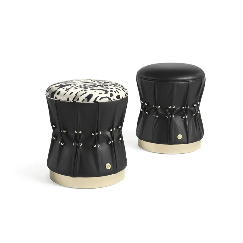 

light luxury stainless steel leisure sofa stool round leather small waist homestay model room