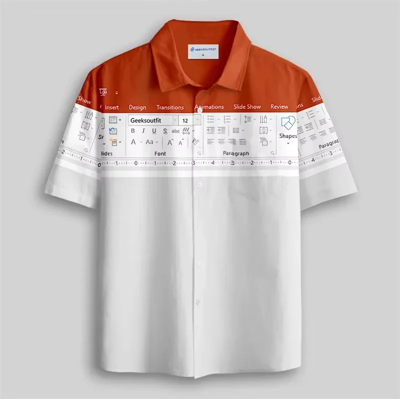Hawaiian casual vacation style shirt loose button shirt creative workwear 3D printed pattern fun Excel spreadsheet Y2K