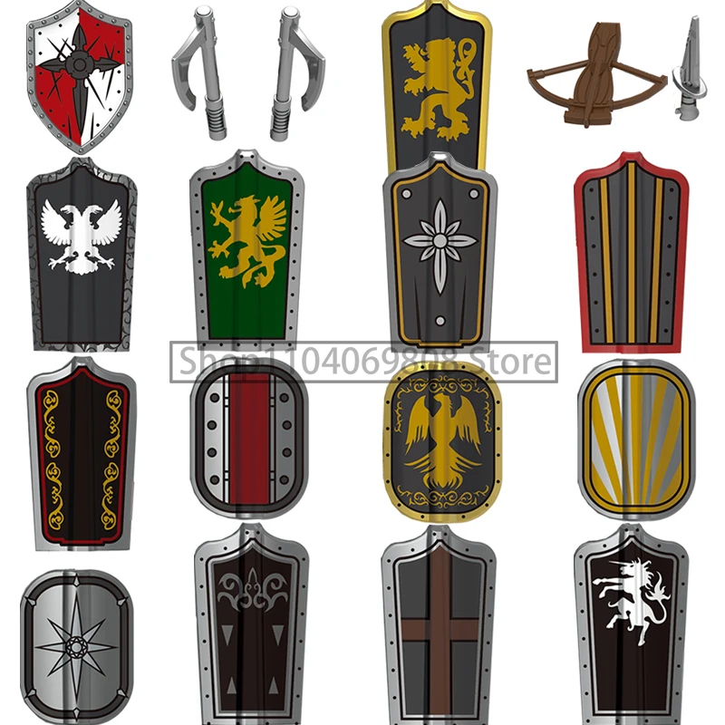 MOC – blocs de construction de figurines militaires médiévales, château, soldat de la milice, Dragon, casques de chevalier gothique, épées, bouclier, briques, jouets N06