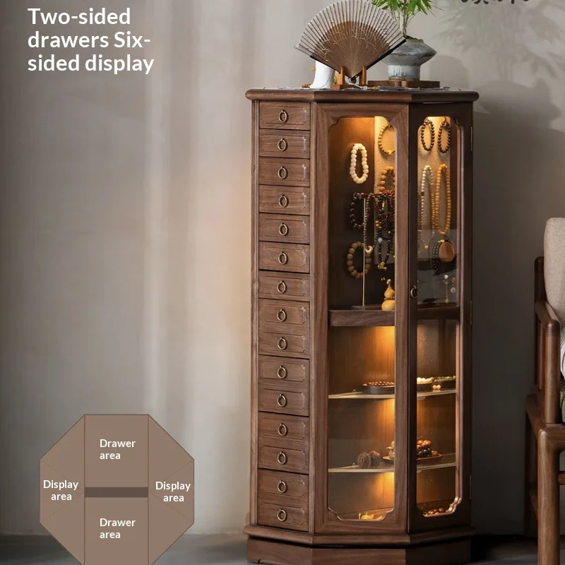 Large Vintage Cabinet Solid Wood Antique Display Organizer Case 360° Rotating Chinese Style Cabinet Multi Layers Storing