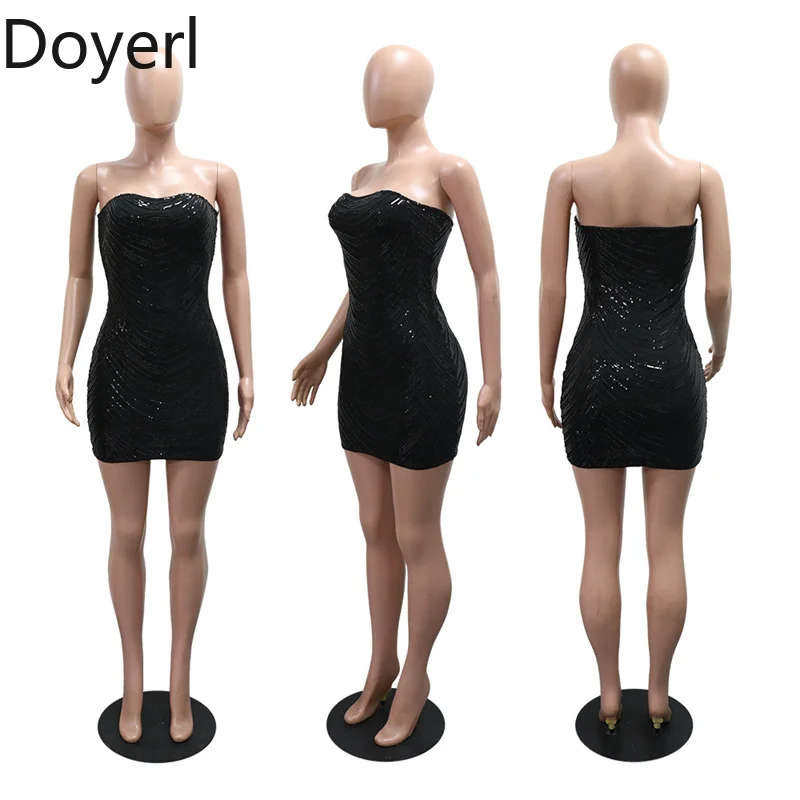 Doyerl Glitter Sequins Birthday Dress Woman Sleeveless Backless Strapless Slim Prom Night Club Party Mini Short Dresses Vestidos
