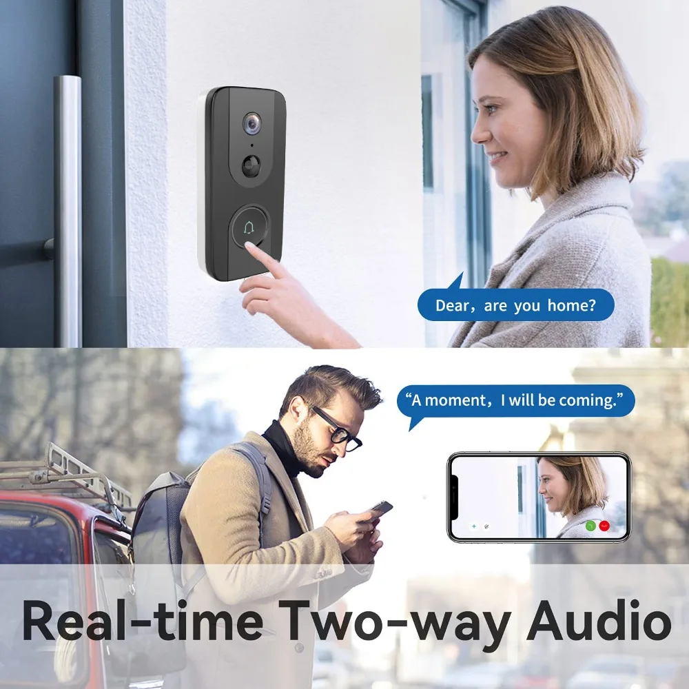 5MP Wireless Wifi Video Doorbell Camera Home Safety Battery PIR Human Motion Detection High Definition Doorbell Second Wire