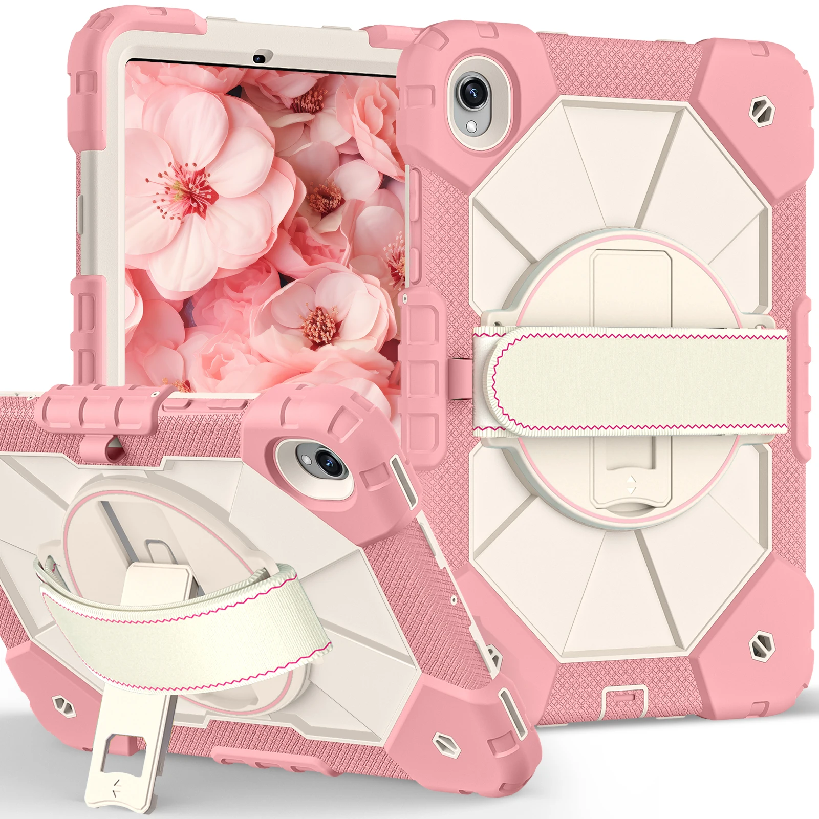 samsung-tabケース-s11-s10-s9-fe-a11-a9-plus-a7-lite-タブレットスタンドケース-厚型耐衝撃-回転式ストラップ付きキックスタンドカバー