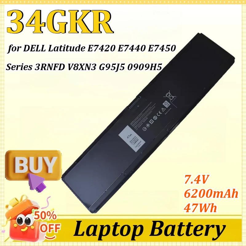 

34GKR 7.4V 6200mAh 47Wh Laptop battery for DELL Latitude E7420 E7440 E7450 Series 3RNFD V8XN3 G95J5 0909H5 0G95J5 5K1GW for Asus