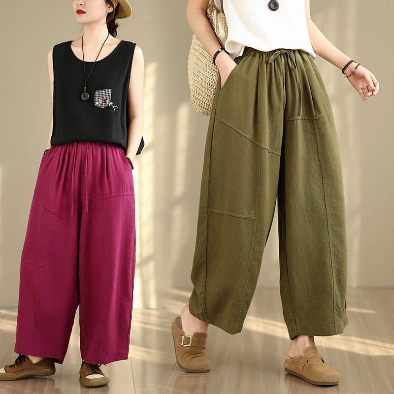 Lente Herfst Losse Slim Fit Casual Broek Elastische Taille Rechte Pijpen Katoenen Broek Dames Kleur Lange Broek