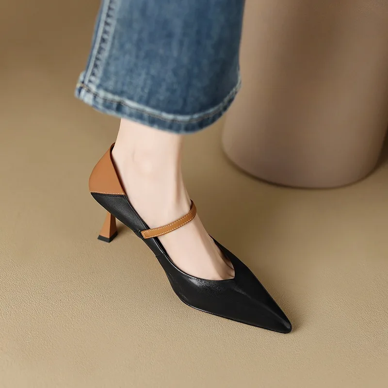 Mary Janes High Heels Women Shallow Stiletto Ladies Pumps Fashion Mixed Colors Single Shoes Breathable Office Party Wedding Shoe