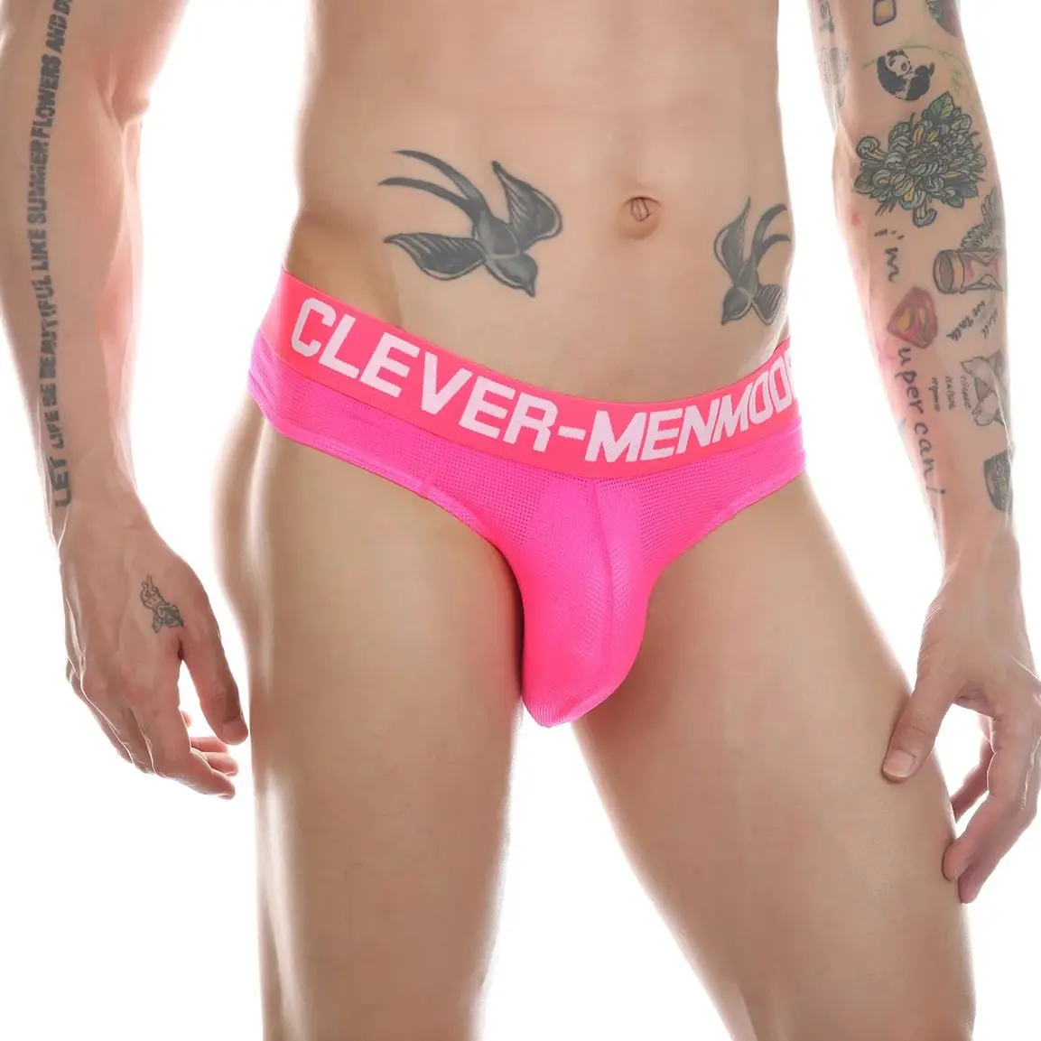 

CLEVER-MENMODE Mens Mesh Bikini Fluorescent Colour Comfortable Breathable Swim Thongs G-string T-back See through Home Swimsuit