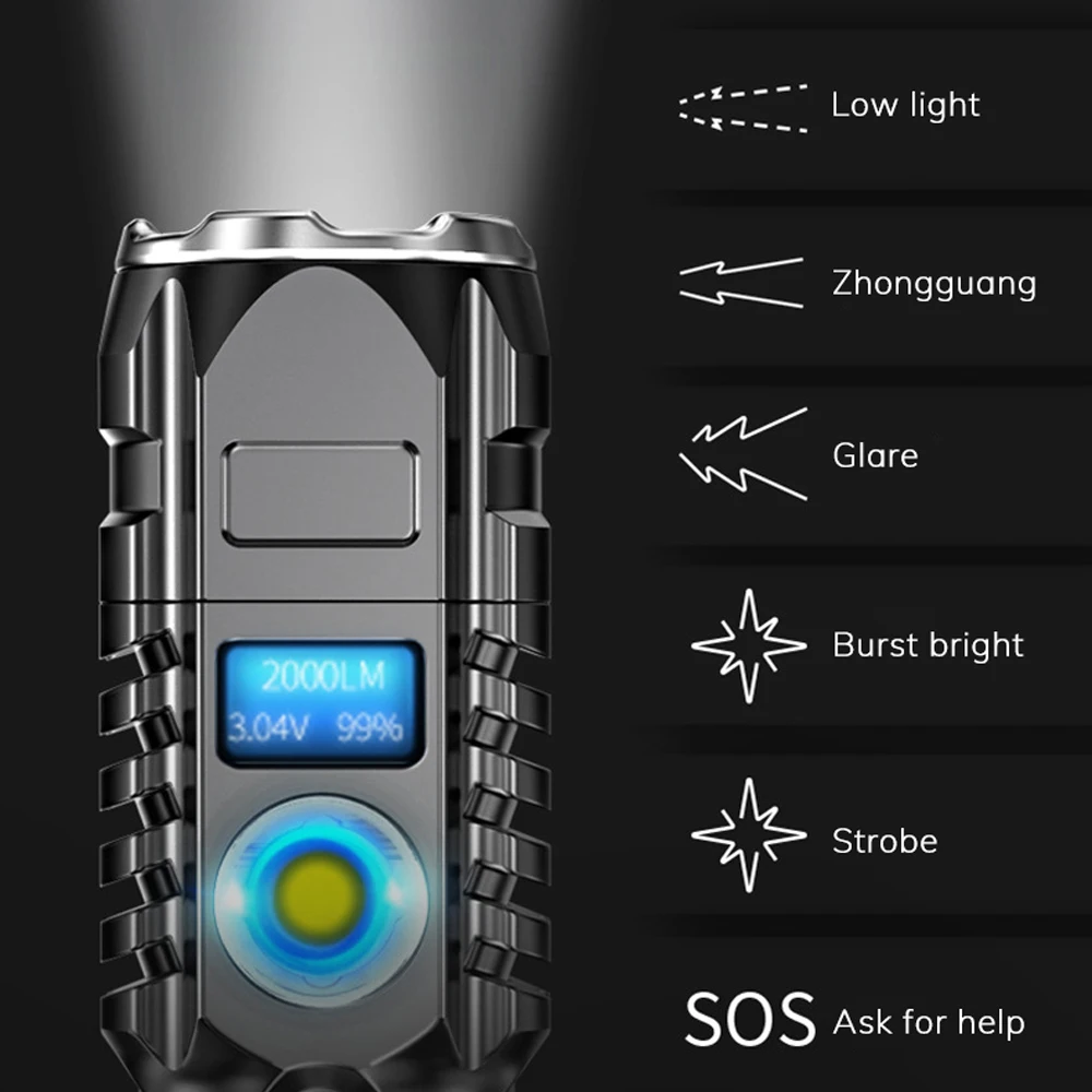 2000LM Flashlight Ultra Powerful Rechargable Tactical LED P90 Flashlight Power Bank Torch Light Zoom 2000M Long Range Outdoor