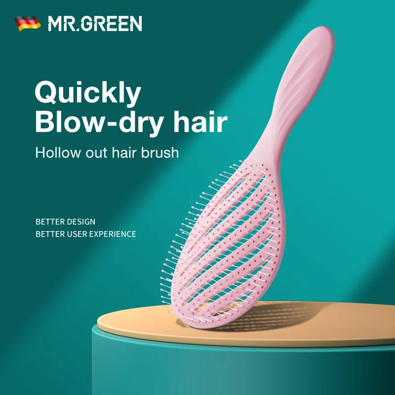 MR.GREEN Cepillo de pelo hueco para masaje del cuero cabelludo, peine desenredante para peinar el cabello, herramienta de secado rápido para desenredar el cabello húmedo, seco y rizado