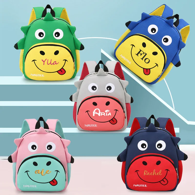 Personalised Embroidery Toddler Backpack, Waterproof Preschool Backpack, 3D Cute Cartoon Neoprene Animal Schoolbag for Kids