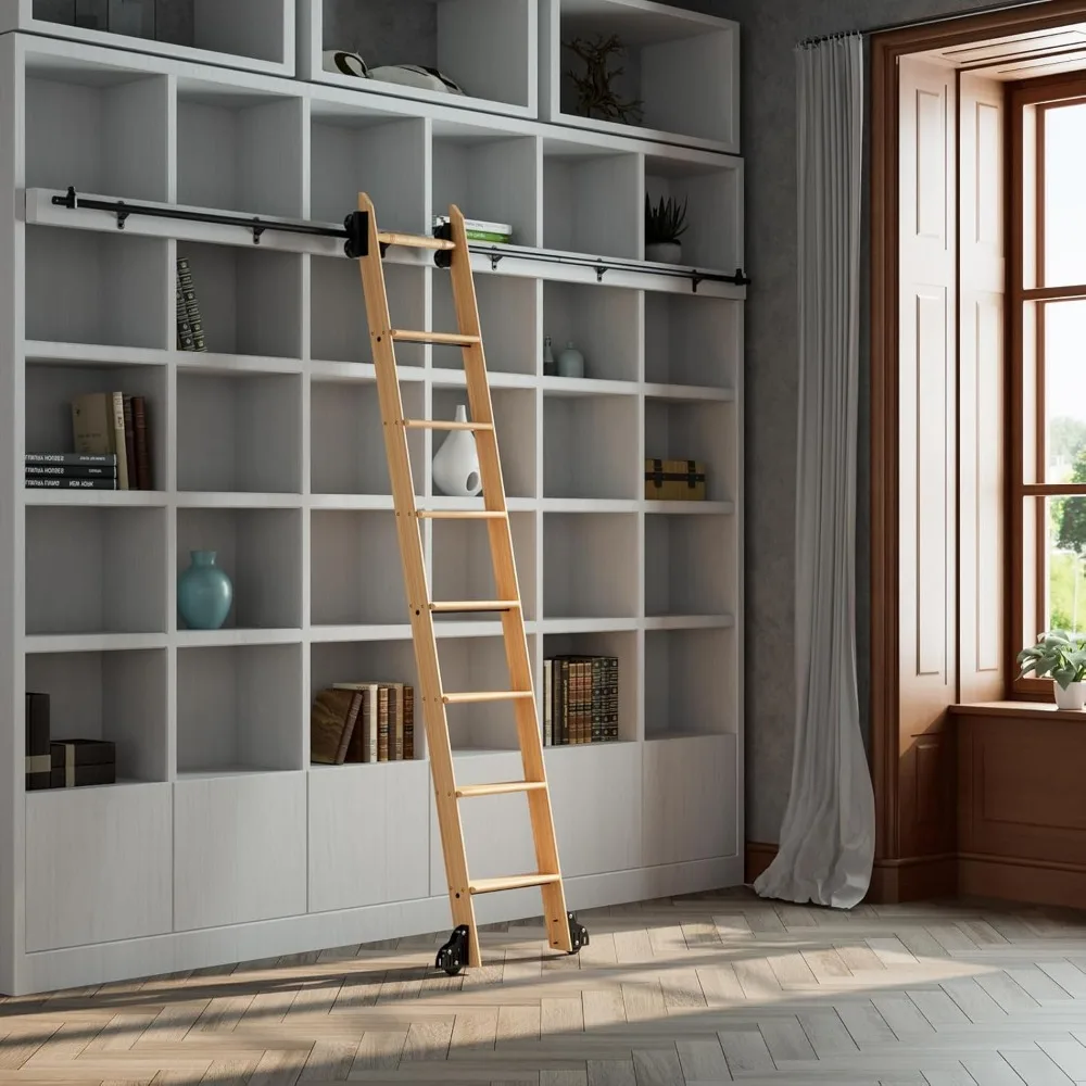 96 Inch Library Ladder,Multi-Use for Loft Stairs/Bookshelf(Sliding Hardware is not Included)