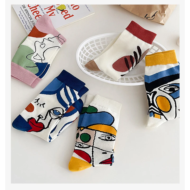 5 Pairs Personality Tide Socks Graffiti Socks Funny Korean Version Sports Couple Socks Harajuku Style Colorful Cute Flower Socks