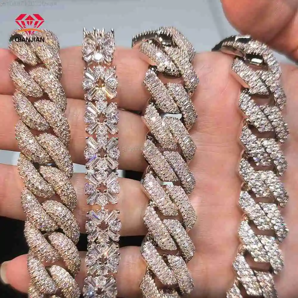 Hip Hop Cuban Chain Necklace High Quality Luxury Gold Plated Color Moissanite Diamond Cuban Chain Necklace